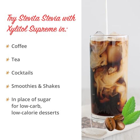 Stevita Stevia with Xylitol Supreme 50 Packets AllNatural Sweetener No Calories NonGMO Vegan Kosher Keto Paleo Gluten ErythitolFree 50 Servings