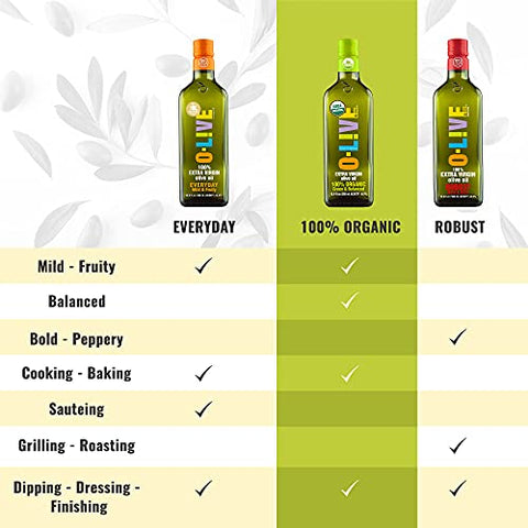 O-Live & Co. Premium Organic Extra Virgin Olive Oil | First Cold-Pressed | Non-GMO | 33 fl oz Bottle