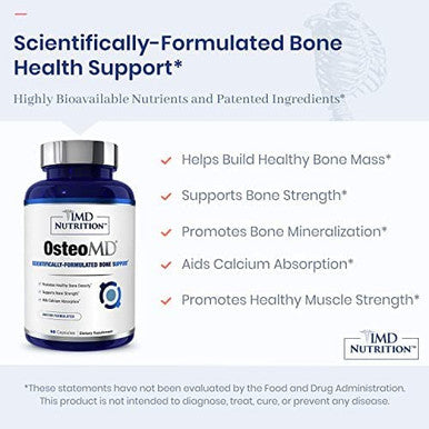 1MD Nutrition OsteoMD for Comprehensive Bone Support with Calcium Hydroxyapatite Vitamin D3 K2 90 Capsules