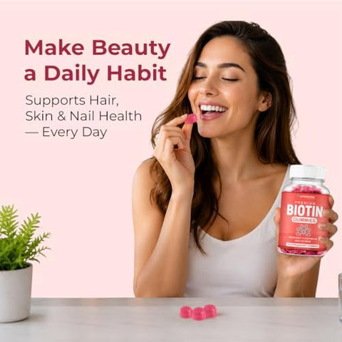 LifeCentric Health Biotin Gummies for Adults Max Strength Biotin 10000mcg Chewable Biotin Supplement for Women and Men 100 Count Vegan Hair Gummies for Hair Skin and Nails
