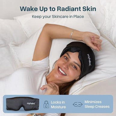 Myhalos 3D Mulberry Silk Sleep Mask For Women & Men With Cups Blackout - Silk Eye Masks For Sleep Anywhere Travel Night Face Side - Eye Cover Sleeping Mask Eyemask Sleepmask Black