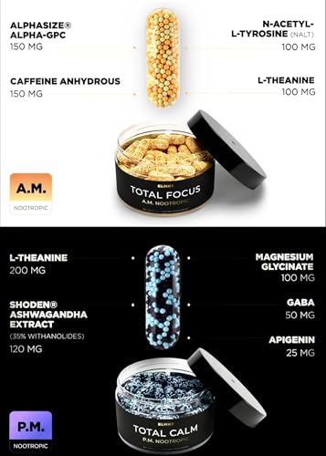 Terra Elmnt Ampm Nootropic Total Focus Calm 9X Strength W. Caffeine L-Theanine Alpha Gpc L-Tyrosine Ashwagandha - X-Release Energy Pills Nootropics Brain Support Supplements For Memory And Focus Supplement