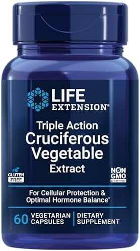 Life Extension Triple Action Cruciferous Vegetable Extract, 60 Vegetarian Capsules Helps Maintain Dna Health & Already-Healthy Hormone Levels - Non-Gmo, Gluten-Free, Vegetarian