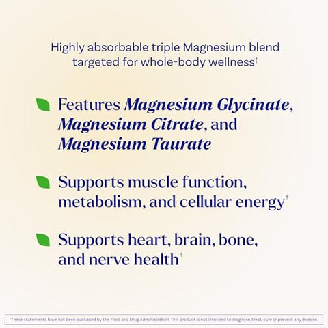 Natrol Triple Magnesium Complex Supplement Glycinate Citrate & Taurate 200Mg High Absorption Support Whole Body Wellness 60 Capsules
