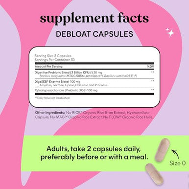 Lemme Debloat 3 In 1 Prebiotic Probiotic & Digestive Enzyme Capsules For Bloating 60 Count