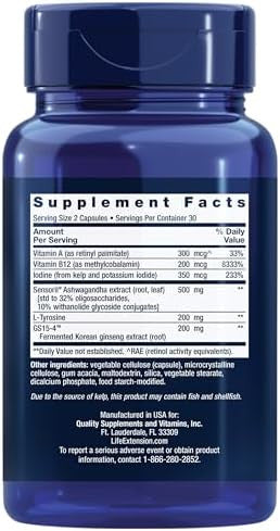 Life Extension Thyroid Support Complex - Thyroid Health Support Supplement With Vitamins A, B, Iodine, Magnesium, L-Tyrosine, Ashwagandha & Ginseng For Energy - Non-Gmo, Gluten-- 60 Capsules