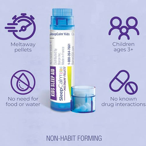 Boiron Sleepcalm Kids Sleep Aid For Deep Relaxing Restful Nighttime Sleep - Melatonin-Free And Non Habit-Forming - 80 Pellets Per Tube 4 Total Tubes Sleep Calm