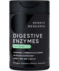 Sports Research Digestive Enzymes With Probiotics & Ginger - Plant Based For Dairy Protein Sugar & Carbs - Non-Gmo Verified & Vegan Friendly (90 Veggie Capsules)