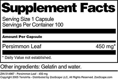 Terravita Persimmon Leaf - 450 Mg (100 Capsules, Zin: 514987)