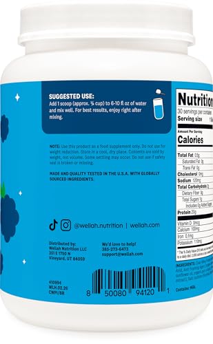 Wellah Clear Whey Protein Isolate Powder (Blue Raspberry) 30 Servings - 20G Of Protein 90 Calories Sweetened With Stevia