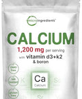 Micro Ingredients Calcium 1200Mg With Vitamin D3 & K2 300 Tablets Calcium Supplements For Women & Men Mineral Complex Support Bone Teeth Colon & Cardiovascular Health Non-Gmo Gluten-Free
