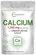 Micro Ingredients Calcium 1200Mg With Vitamin D3 & K2 300 Tablets Calcium Supplements For Women & Men Mineral Complex Support Bone Teeth Colon & Cardiovascular Health Non-Gmo Gluten-Free