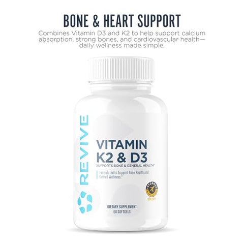 Revive Md Vitamin D3 & K2 Supplement For Women & Men - Physician Formulated K2 & D3 Vitamin Supplement Supports Bone Health & Muscle Strength - Immune & Cardiovascular Support (60 Servings)