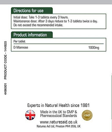 Natures Aid D-Mannose 1000mg (Suitable For Vegans) 60 Tablets