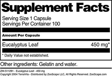 Terravita Eucalyptus Leaf - 450 Mg (100 Capsules, Zin: 511291) - 3 Pack
