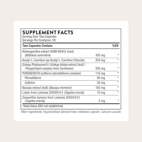 Thorne - Memoractiv - Nootropic Brain Supplement For Focus Cognitive Function Creativity & Concentration - Ashwagandha Caffeine Acetyl-L-Carnitine & More - Gluten-Free Dairy-Free 60 Capsules