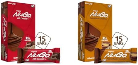 Nugo Protein Bar Chocolate & Peanut Butter Chocolate 11G Protein 170 Calories Gluten 15 Count Bundle