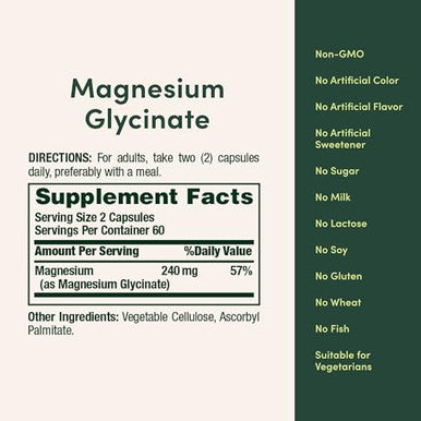Nature's Bounty High Absorption Magnesium Glycinate For Supporting Muscle Relaxation And Bone Heart & Nerve Health Non-Gmo Gluten- Vegetarian /60 Servings 240 Mg 120 Count