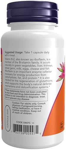 NOW Supplements Vitamin B2 (Riboflavin) 100 mg Energy Production* 100 Veg Capsules