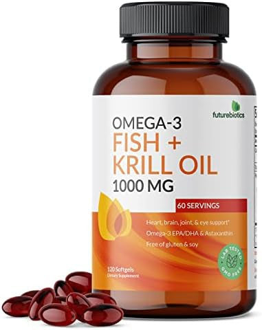 Futurebiotics Omega3 Fish + Krill Oil 1000 Mg Omega3 Epa/Dha & Astaxanthin Nongmo 120 Softgels (60 Servings)
