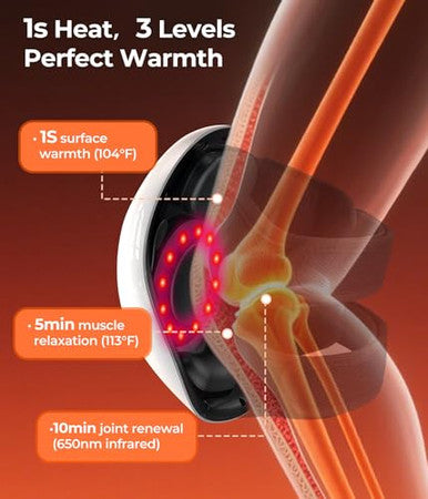 Msfoot 4 Kneading Cushions Knee Massager +1-Second Heat + Red Light Therapy | 3 Intensity Levels Adjustable Straps Up To 18.9In | Cordless Joint Pain Relief For Arthritis Athletes & Seniors