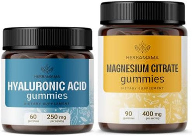 Herbamama Hyaluronic Acid And Magnesium Kit - Bundle Of 250 Mg Hyaluronic Acid & 400 Mg Magnesium Citrate Gummies - Vegan Non-Gmo Gelatin- - 2 Pack