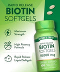 Nature's Truth Biotin 10000mcg Rapid Release Softgels 100 Count NonGMO and Gluten Free Supplement