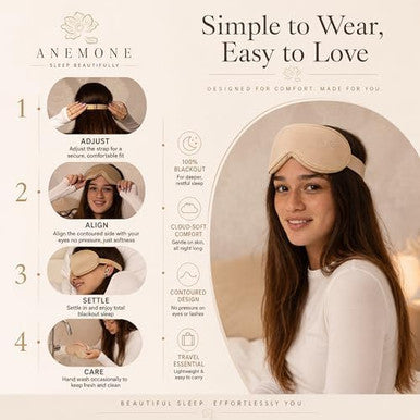 Anemone Contour Sleeping Mask For Women Softer Than Silk Eye Masks For Sleep Complete Blackout Zero Eye Pressure Fit Lightweight Eye Care Travel Essentials Included