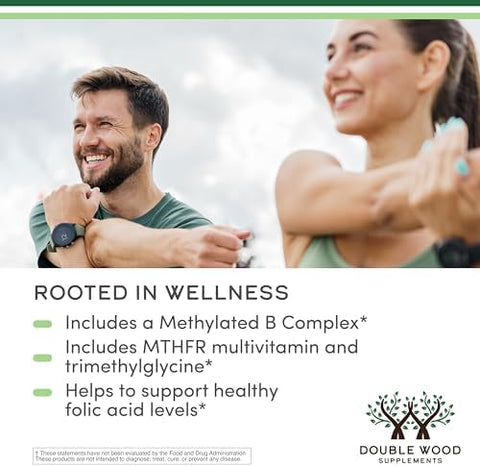 Methylated Multivitamin (Methylated and Activated Vitamins Only Methylated B Complex with Trimethylglycine (TMG) and Methylfolate)(NonGMO Gluten Free MTHFR Supplement) 120 Capsules by Double Wood