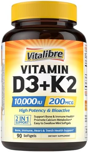 Vitamin D3 K2 Supplement 10000 IU 90 Softgels and Magnesium Glycinate 420mg with Vitamin D3 and B6 240 Capsules