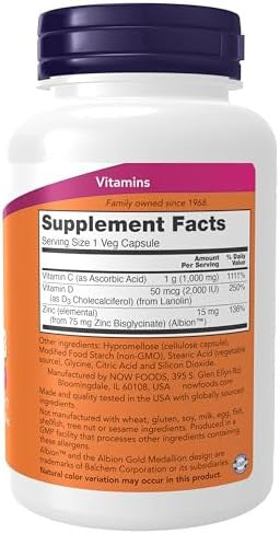 Now Supplements C1000 Zinc & D3 Seasonal Immune Support 100 Veg Capsules