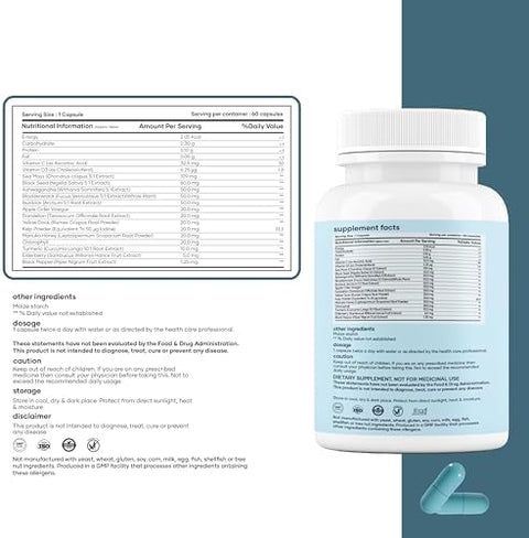 mars by GHC Mars Surge Natural Sea Moss Caps (60N) Packed with 84 Minerals Powered with Black Seed Oil Overall Well Being Pack of 1