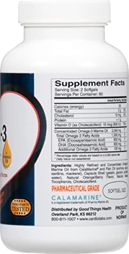 Cardiotabs Omega3 Extra Strength + Vitamin D3 Triglyceride Form 1300 Mg Omega3 600 Dha / 600 Epa With 600 Iu Vitamin D3