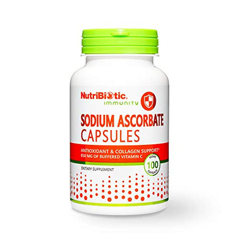 NutriBiotic Sodium Ascorbate Buffered Vitamin C Capsules Vegan NonAcidic and Easier on Digestion Than Ascorbic Acid Essential Immune Support and Antioxidant Supplement Gluten and GMO 100 Ct