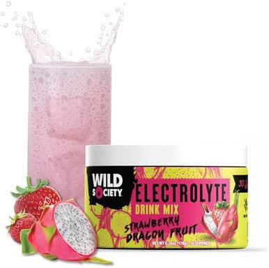 Wild Society - Premium Zero Sugar Electrolytes Powder Drink Mix 3X Absorption Magnesium Glycinate - Sugar Low Calorie Science Backed Refreshing Hydration Strawberry Dragon Fruit 30 Servings