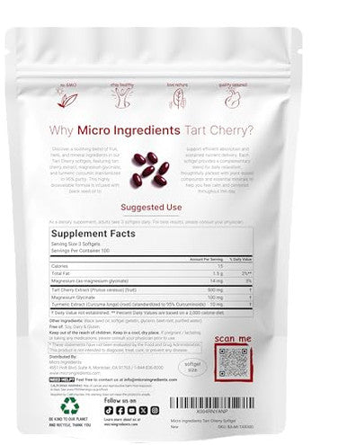 Micro Ingredients Tart Cherry With Magnesium Glycinate & 95 Turmeric Curcumin 300 Softgels Highly Bioavailable With Black Seed Oil Carrier Extra Strength Tart Cherry Extract Natural Herbal & Mineral Complex
