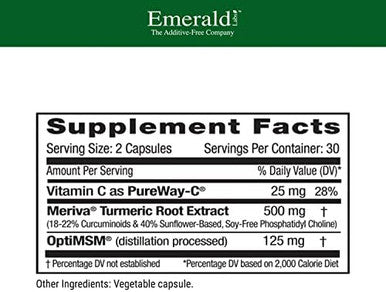 Emerald Labs Meriva Turmeric Plus - Meriva Turmeric, Pureway-C Vitamin C & Optimsm - Supports Joint Health & Immune Response - 60 Vegetable Capsules (Up To 60-Day Supply)