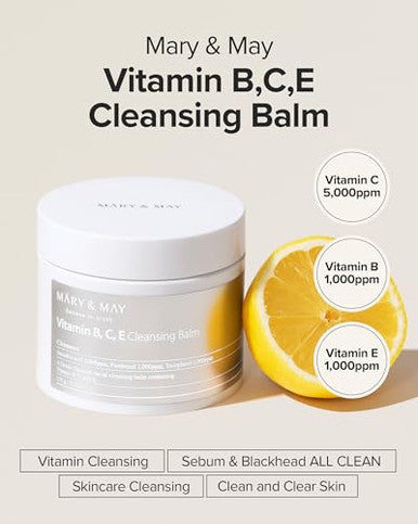 Mary&May Vitamin B C E Cleansing Balm Oil Balm Gentle Makeup Remover And Skin Purifier For Glowing Clear Skin Hypoallergenic And Cruelty Ewg Ingredients 4.06Oz.