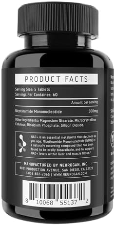 Neurogan Nmn Supplement Tablets " Nicotinamide Adenine Dinucleotide Precursor For Cellular Energy & Brain Focus Support " 500 Mg Highpotency Nicotinamide Mononucleotide Per Serving 300 Count