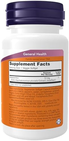 Now Supplements Triple Strength Astaxanthin 12 Mg Triple Strength Brain Health Helps Manage Eye Strain 60 Veggie Softgels