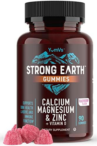 Calcium, Magnesium, Zinc & Vitamin D Gummies By Yumvs Cal Mag Chewable Gummy Supplement For Adults Women & Men Vegetarian Kosher Halal Natural Raspberry Flavor Gummies 90 Count (Pack Of 2)