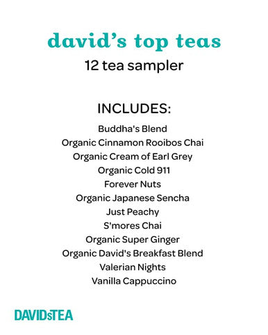 Davidstea David s Top Teas Sampler Loose Leaf Tea Set Assortment of 12 Fan Favourite Teas 109 g / 3.8 oz