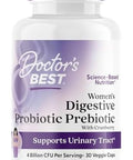 Doctor'S Best Womens Digestive Probiotic Prebiotic With Cranberry And Preforpro (4 Billion Cfu) Supports Urinary Tract Nongmo Vegan 30 Veggie Caps