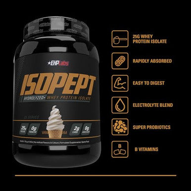 EHP Labs IsoPept Hydrolyzed Whey Protein Powder by EHPlabs 100% Whey Protein Isolate and Hydrolysate 27g of Protein Non GMO Gluten Free Fast Absorbing Easy Digesting 27 Serves Vanilla Ice Cream