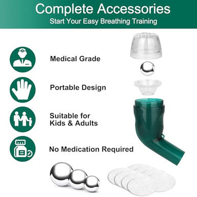 Giyosk Breathing Exercise Device For Lungs Lung Expansion And Mucus Relief Device Portable Expiratory Breathing Exerciser With A Set Of Accessories Breathing Trainer For Lung Cleanse(Green)