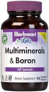 Bluebonnet Nutrition Multiminerals & Boron With Iron Full Spectrum Bone Health Nongmo Kosher Gluten Soy Dairy 180 Vegetable Capsules 45 Servings