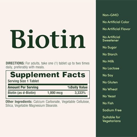 Nature's Bounty Biotin 1000 mcg Vitamin Supplement Tablets 100 ea (Pack of 2)
