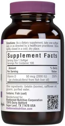 Bluebonnet Vitamin D3 2000 Iu Vegetable Capsules 100 Count (Pack Of 1)