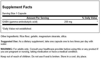 Swanson GABA Gamma Amino Acidbutyric Acid 250 Milligrams 60 Capsules