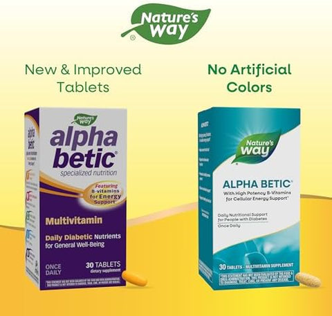 NatureS Way Alpha Betic Diabetic Multivitamin For Daily Nutritional Support With BVitamins For Energy Metabolism Support Alpha Lipoic Acid Taurine Lutein 30 Tablets